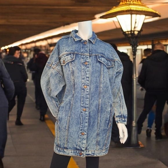 Tango Vintage Style Washed Denim Jacket Or Dress Marble Acid Wash Coat Unisex - Picture 2 of 13